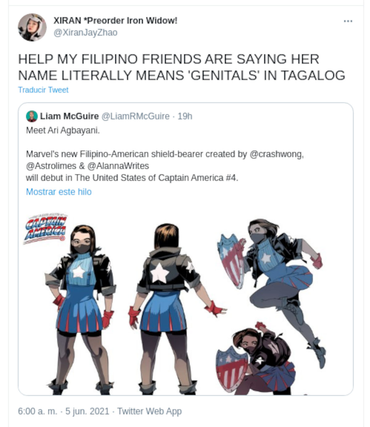 Capitán América ahora es una estudiante filipina con el peor nombre posible
