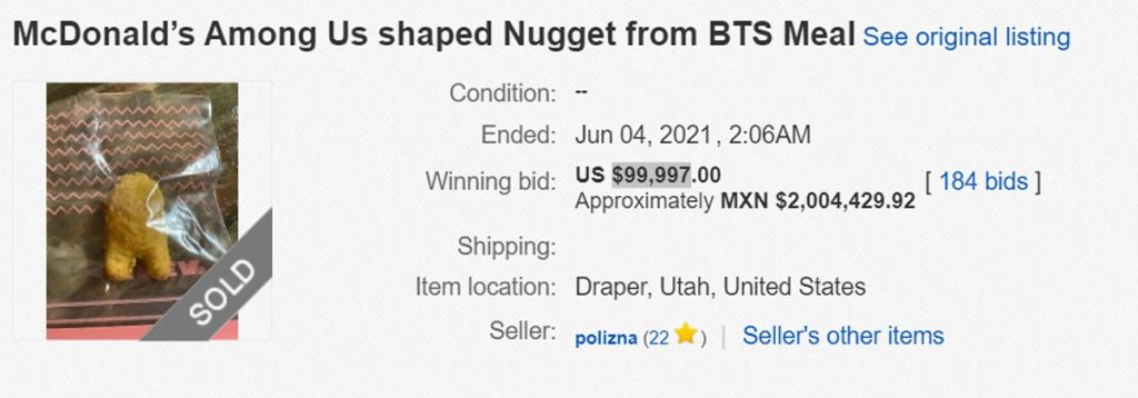 bts meal among us nugget bid ebay