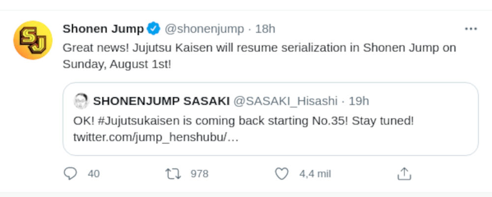 Confirman regreso del manga de Jujutsu Kaisen