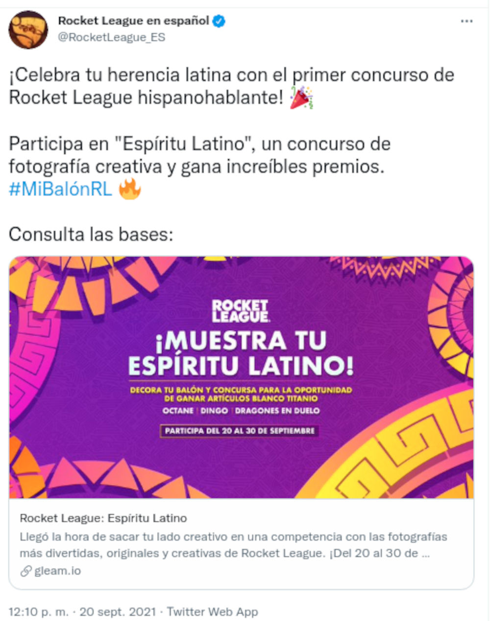 Participa en el concurso Rocket League: Espíritu Latino