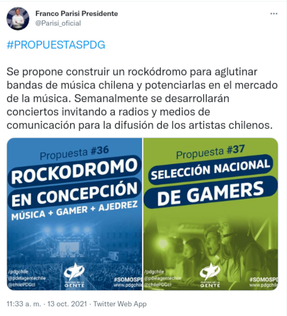 Candidato chileno apoyará los videojuegos como esports si gana