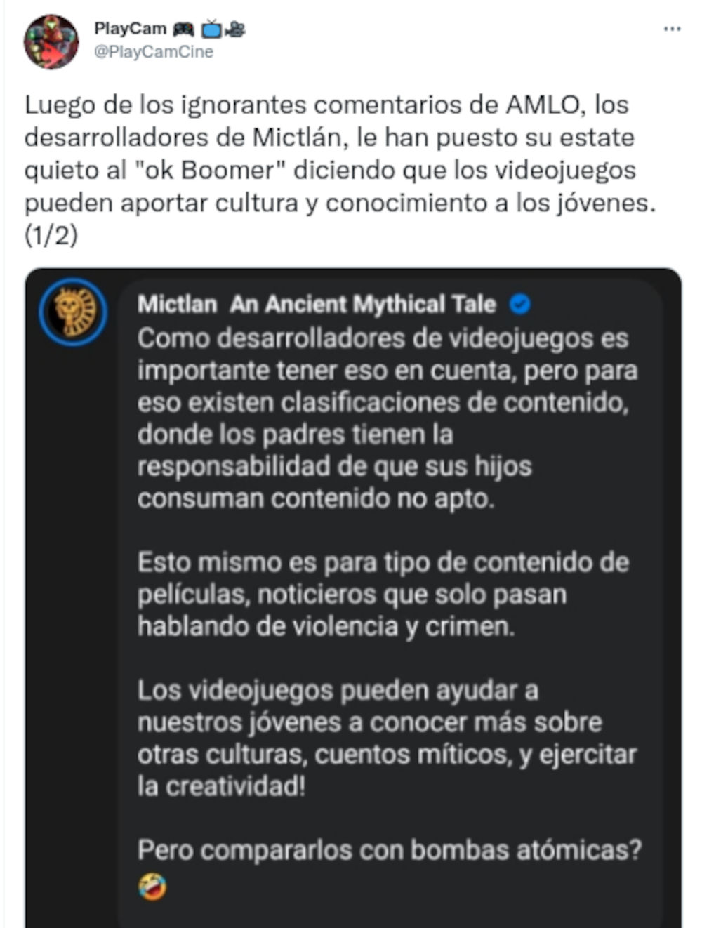 Desarrollador de Mictlán critica declaraciones del presidente de México