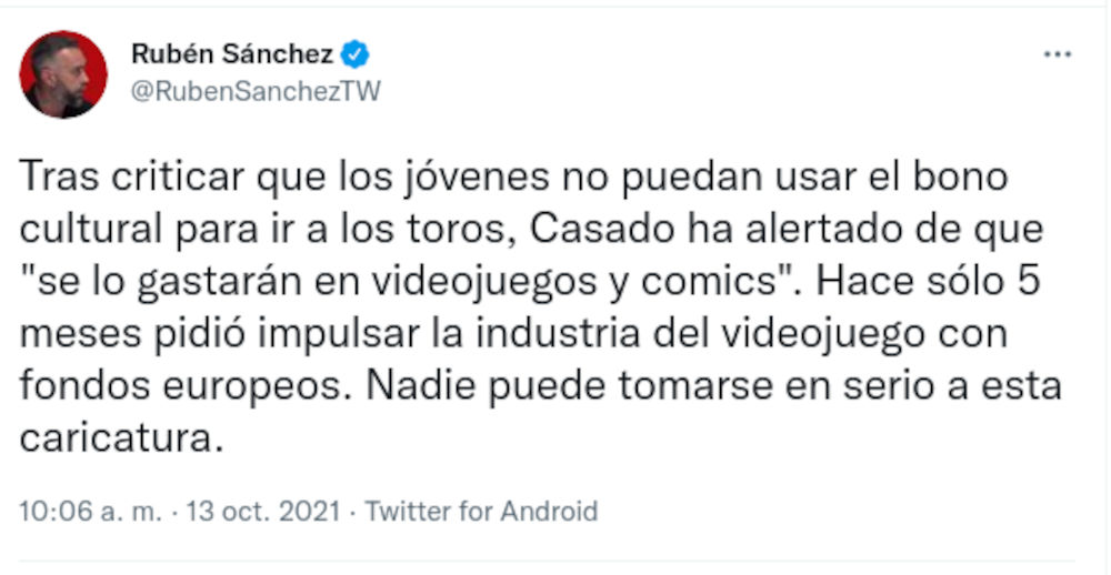 Político español ataca videojuegos y cómics por el bono cultural