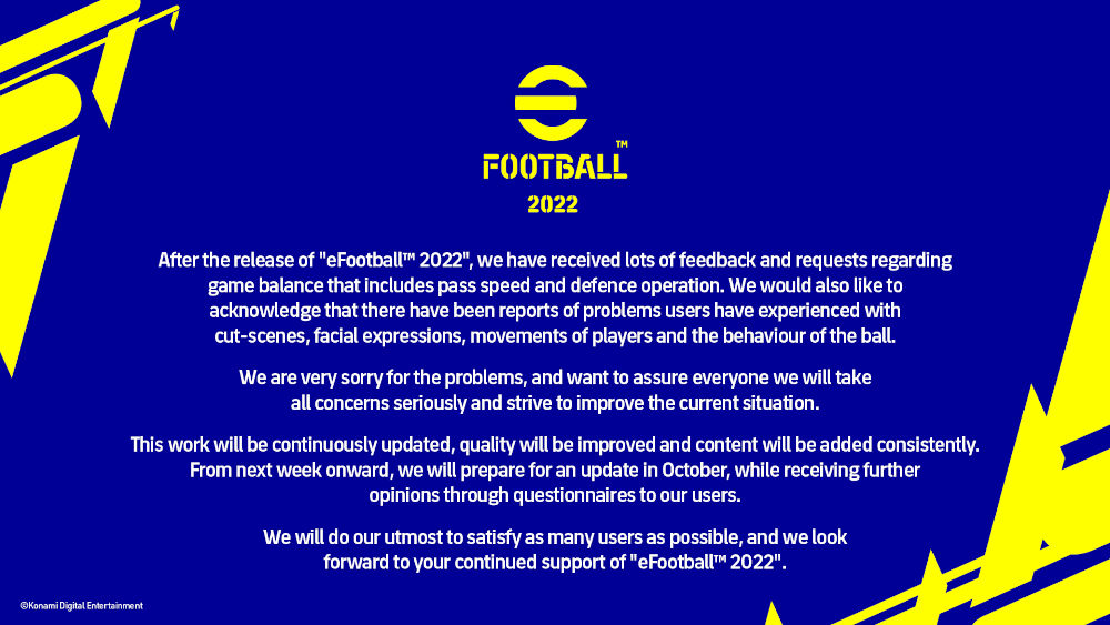 Konami se disculpa por eFootball 2022 y promete mejorarlo
