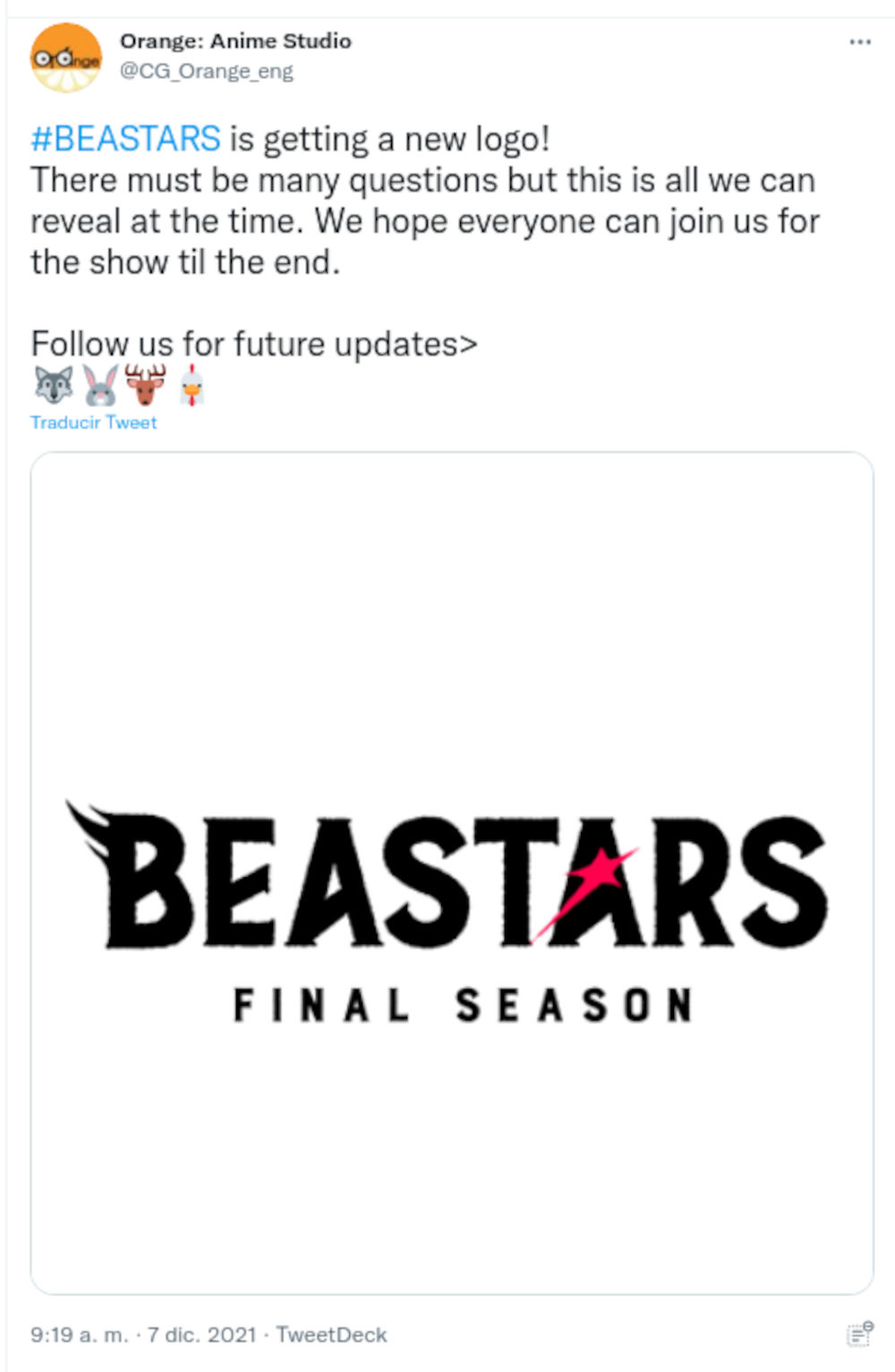 Confirman temporada final de BEASTARS