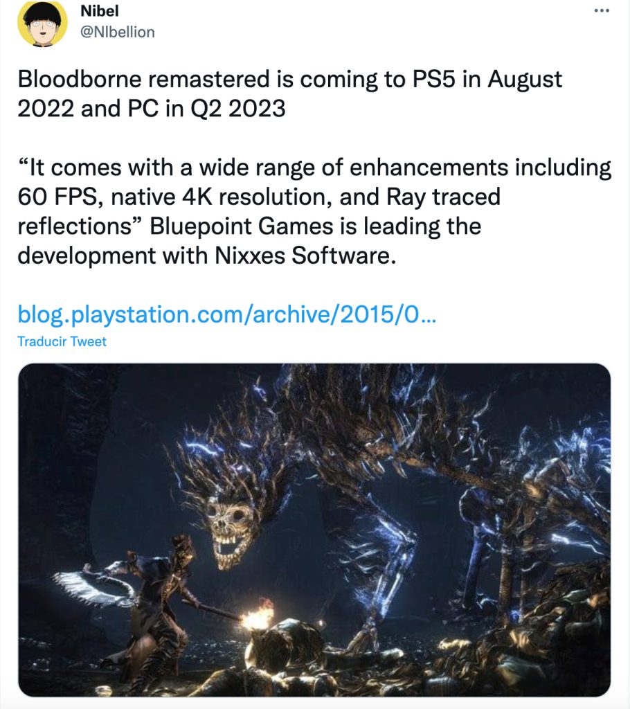 El tweet sobre Bloodborne de la cuenta falsa de Nibel