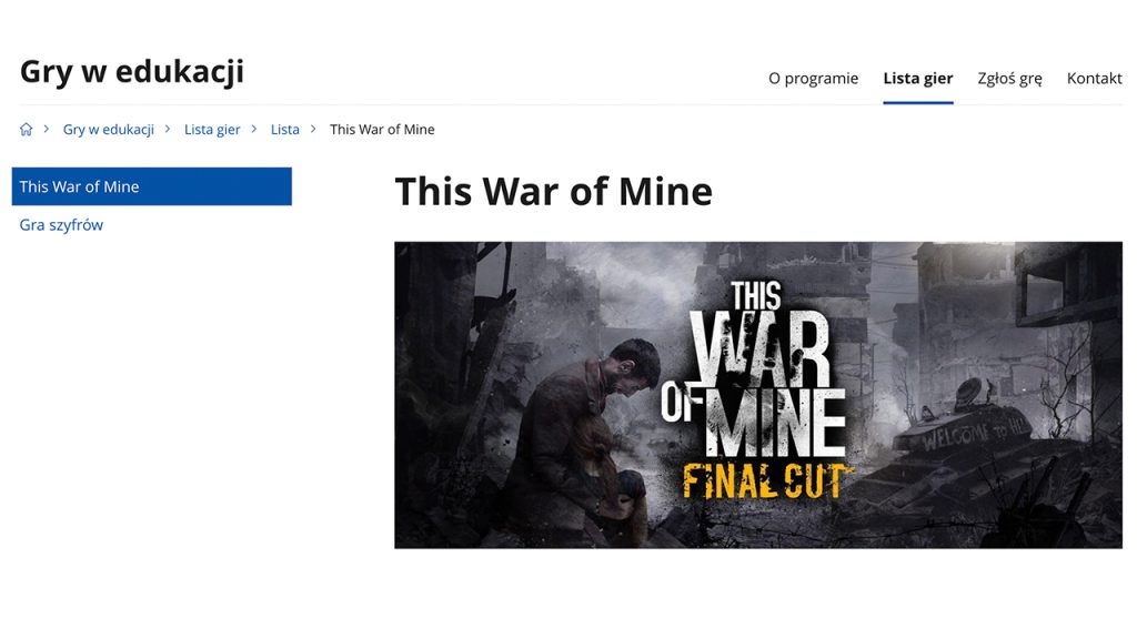 The government site with This War of Mine