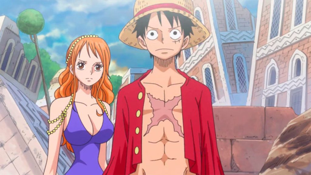 Luffy and Nami as they appear in the anime