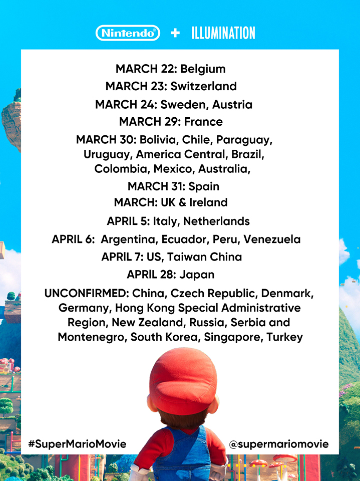 Las fechas de estreno de la película de Super Mario Bros
