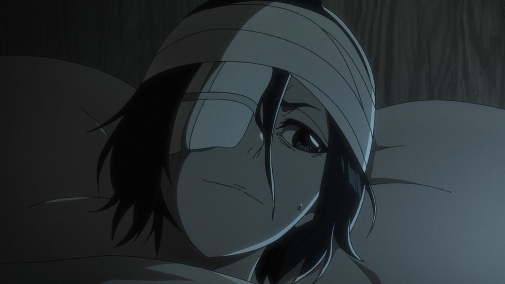 Rukia fue completamente derrotada en el episodio número 7 de Bleach, la Sociedad de las Almas quedó en ruinas. 