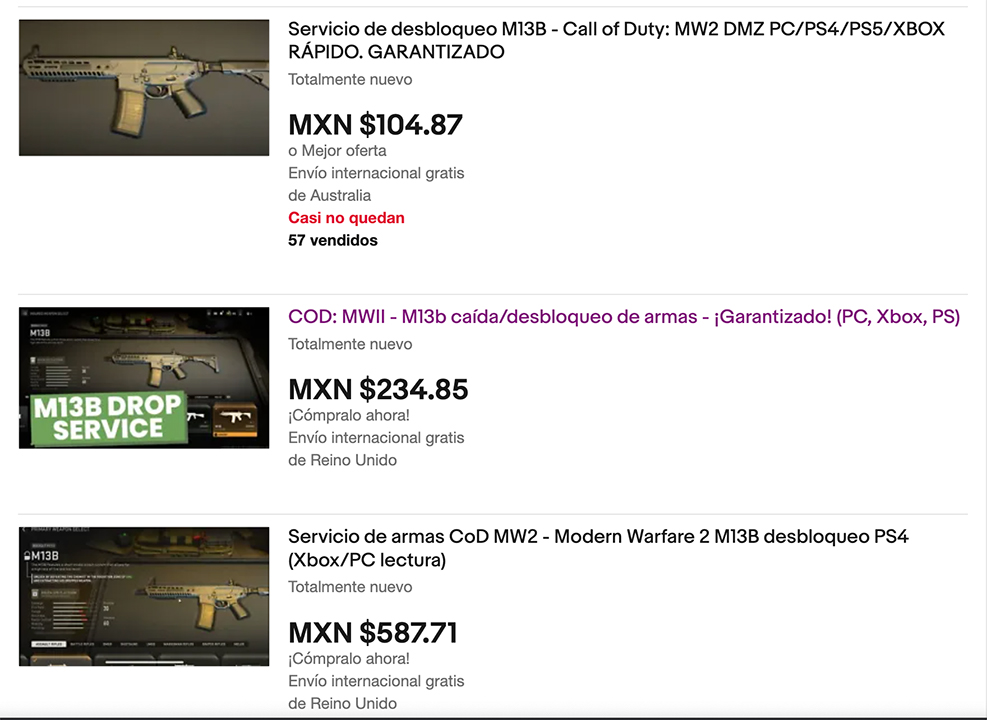 La venta de armas de Call of Duty en eBay