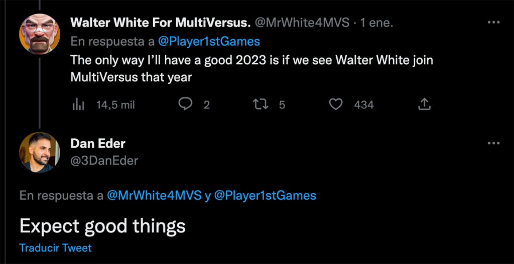 Uno de los desarrolladores de Multiversus dando esperanzas de ver a Walter White