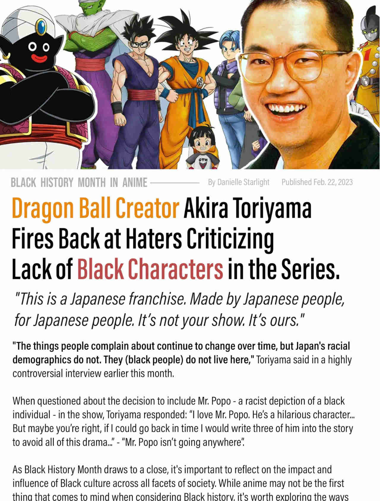 Vuelve el bait que llama a Akira Toriyama racista
