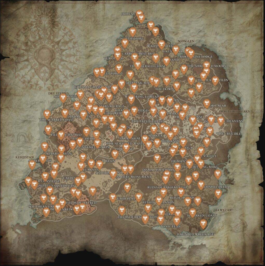 Mapa altar Lilith en Diablo 4