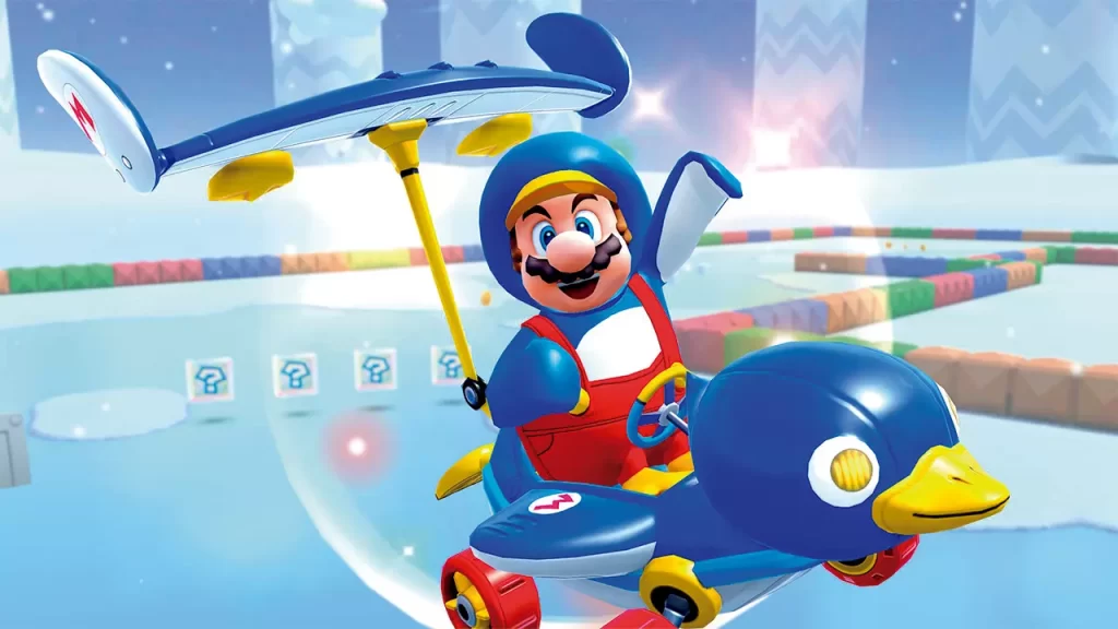Mario en su traje de pingüino que es más letal de lo que aparenta