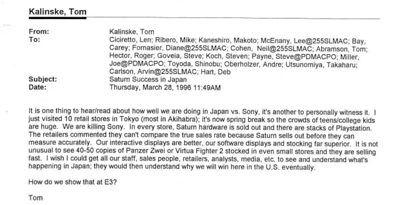 Sega document said they were going to be able to kill PlayStation in the 90s