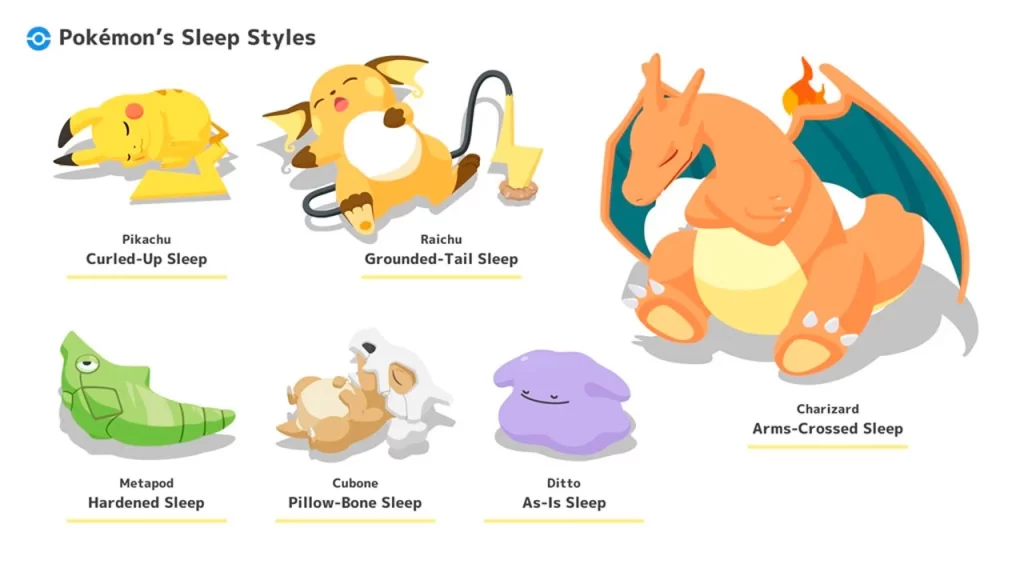 Distintas formas de dormir de los Pokémon en Pokémon Sleep