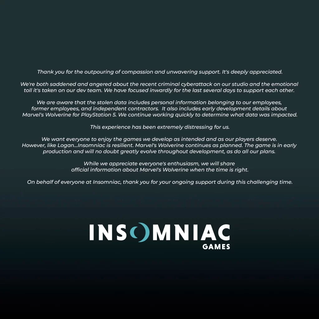 Declaración Insomniac Games filtración diciembre 2024