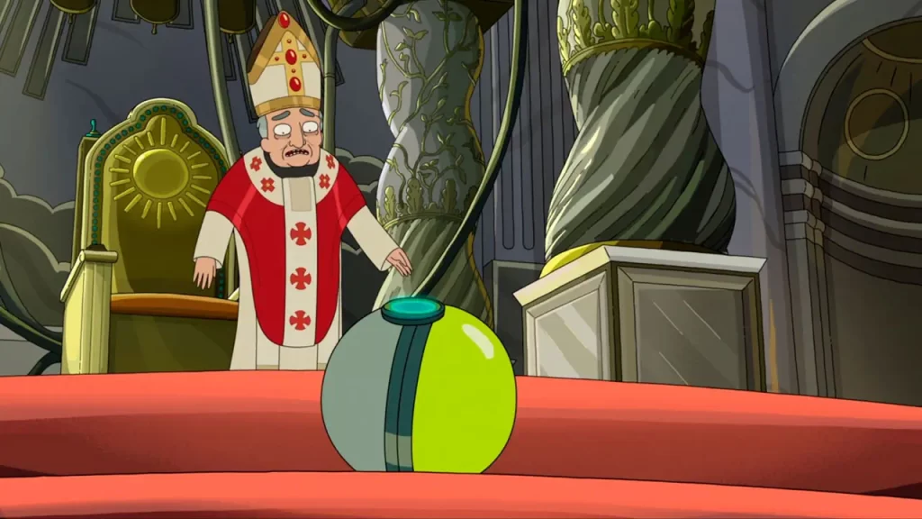 El Papa es atrapado en una Pokéball de Pokémon en Rock y Morty