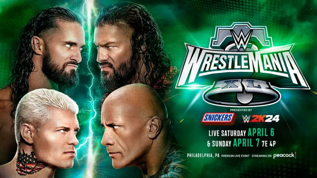 Wrestlemania 40 Seth Rollins y Cody Rhodes vs Roman Reigns y The Rock