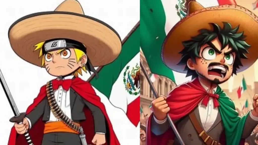 Naruto, Gon, Eren at the Mexican Independence 