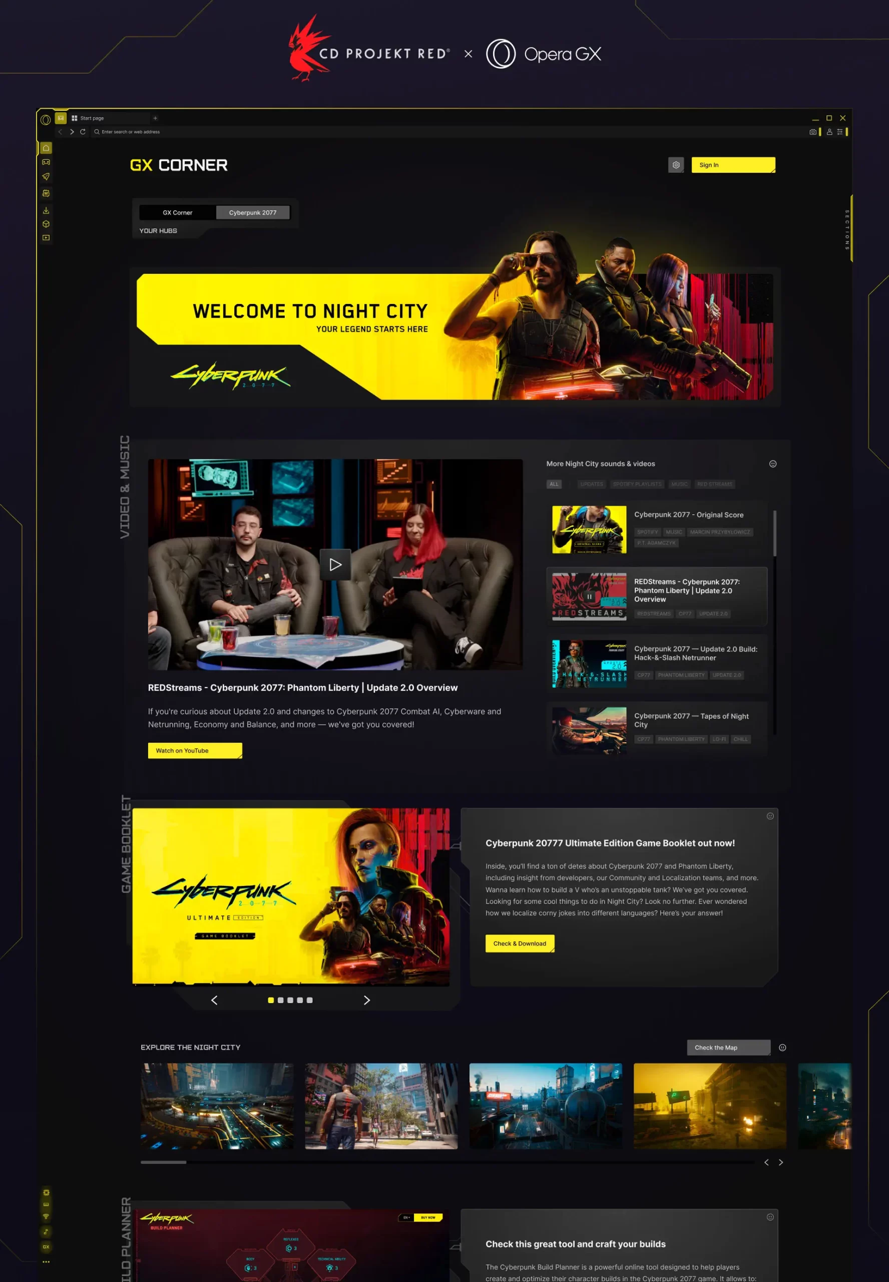 Opera GX Hub de Cyberpunk 2077