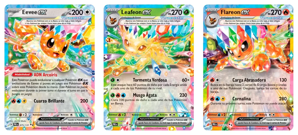 Pokémon TCG Evoluciones Prismáticas - Eeevee, Leafeon y Flareon