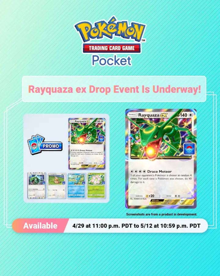 Pokémon TCG Pocket celebra su medio año con Misiones Especiales & Rayquaza