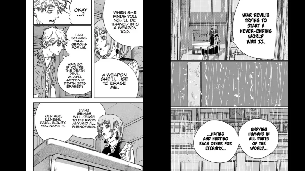 Chainsaw Man 211 nos cambia nuevamente de posición a los personajes, el anhelo de guerra eterna de Yoru hace temblar a todas las jinetes. 