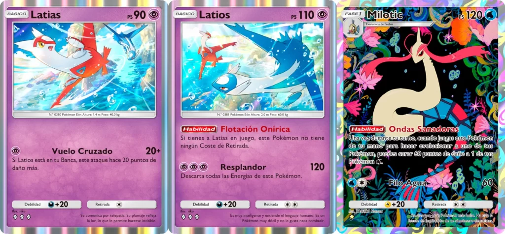 Pokémon TCG Pocket Manantial Oculto, Latias, Latios, Milotic