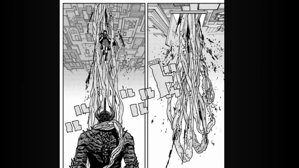 Chainsaw Man 215 nos muestra a Black Chainsaw Man enfrentándose a Yoru. Por otro lado, Denji sigue entre alucinaciones a Asa Mitaka. 
