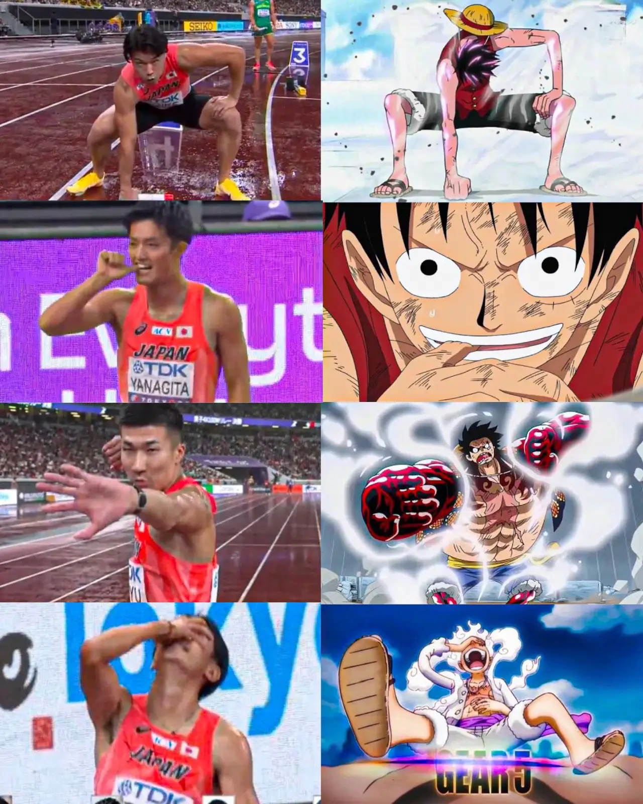 One Piece: Equipo japonés de 4x100 se luce antes de carrera haciendo las poses de Luffy