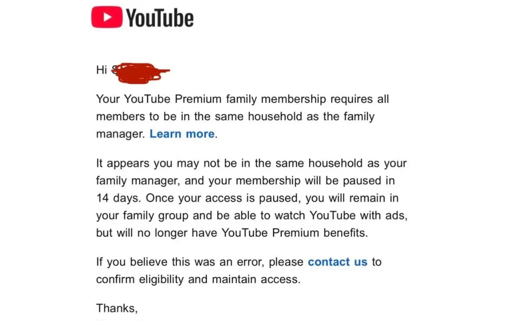 YouTube Premium Familiar problemas