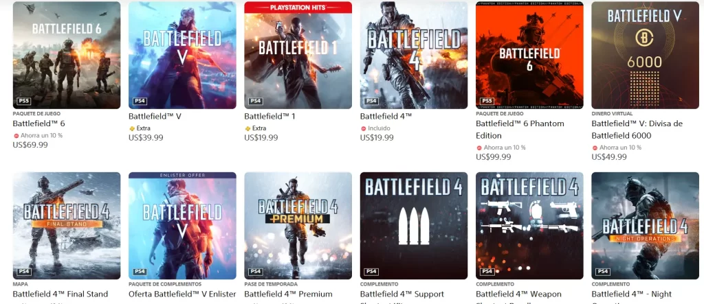 Los Battlefield disponibles en PS Store