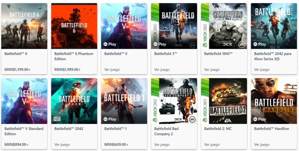 Los Battlefield en Xbox