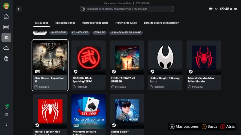 Rog Xbox Ally Biblioteca de juegos