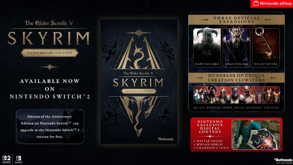 Skyrim Anniversary Edition llega a Switch 2: mejoras, contenido y cómo obtenerlo