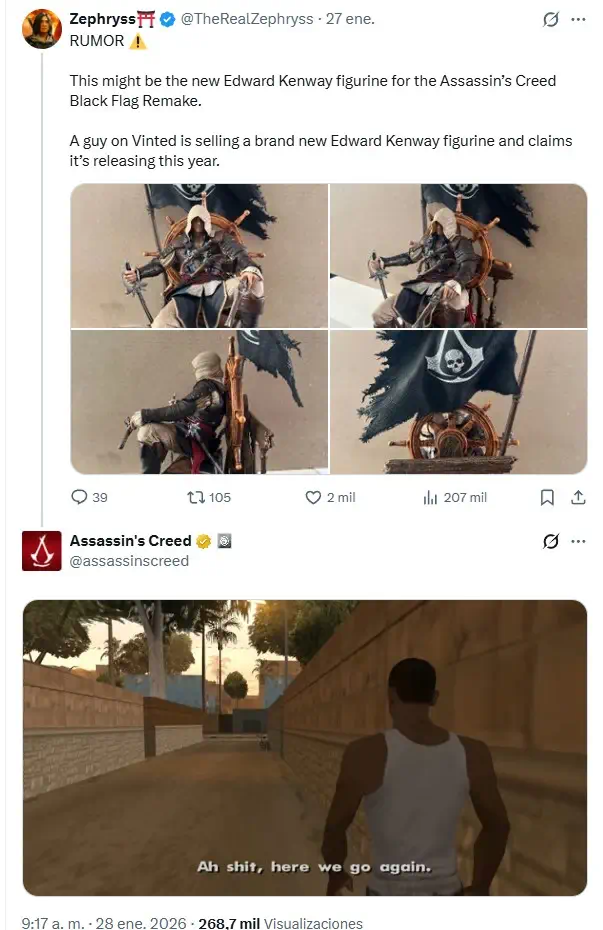 Ubisoft confirma el remake de Black Flag con un meme de GTA: San Andreas