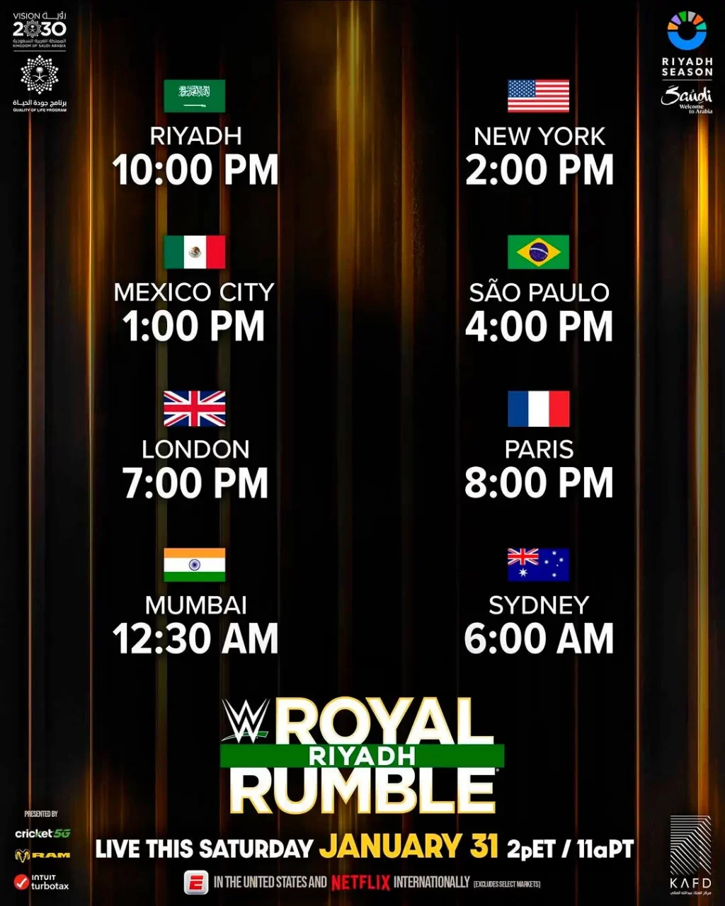 WWE Royal RUmble 2026, horarios