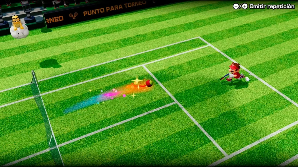 Mario Tennis Fever. Mario tras una bola