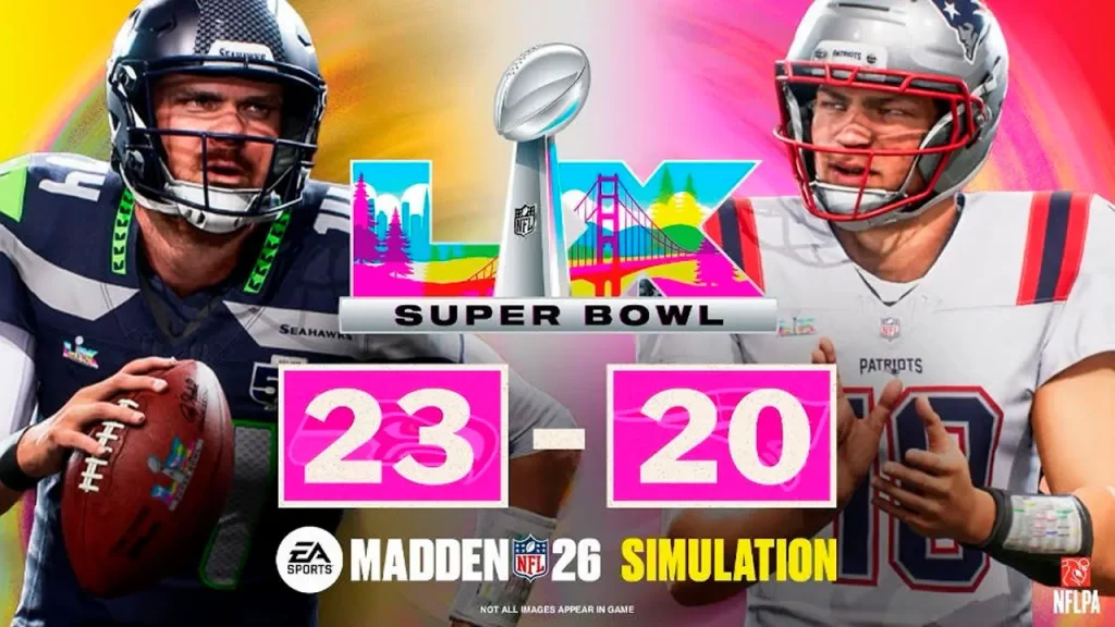 Madden NFL 26 predice que los Seattle Seahawks ganarán el Super Bowl LX 23-20 sobre los Patriots