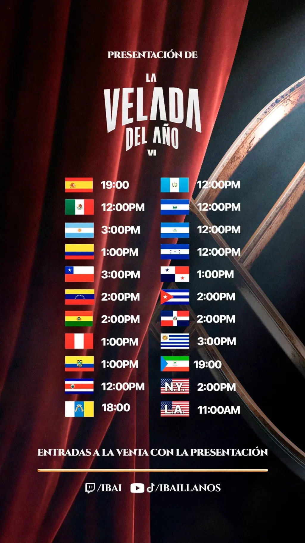 Horarios, La velada del año 6