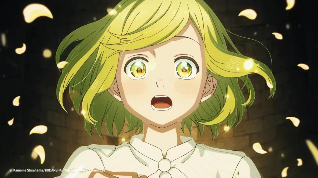 Witch Hat Atelier, capítulo 5: Coco está desolada en el laberinto del dragón, todas le han dado la espalda, así, susurra pidiendo orientación a Qifrey. 