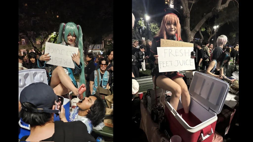 Estados Unidos fue el escenario de un nuevo ritual otaku: los chicos bebieron agua de pies de un par de cosplayers durante una convención.