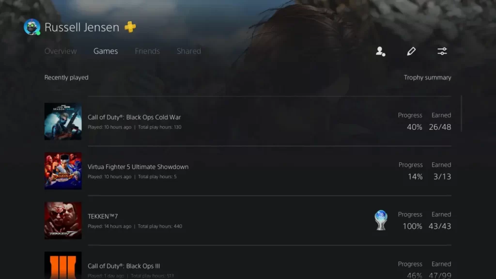 PS5 Nueva opción en perfil