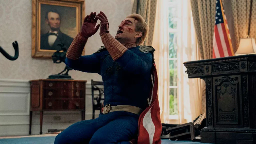 Homelander suplicando en The Boys