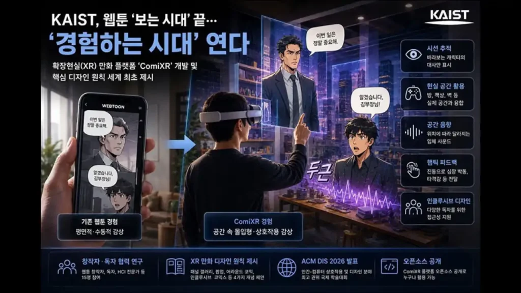 KAIST presentó ComicXR, una plataforma que transforma los webtoon en experiencias inmersivas con realidad virtual, seguimiento ocular y audio 3D.