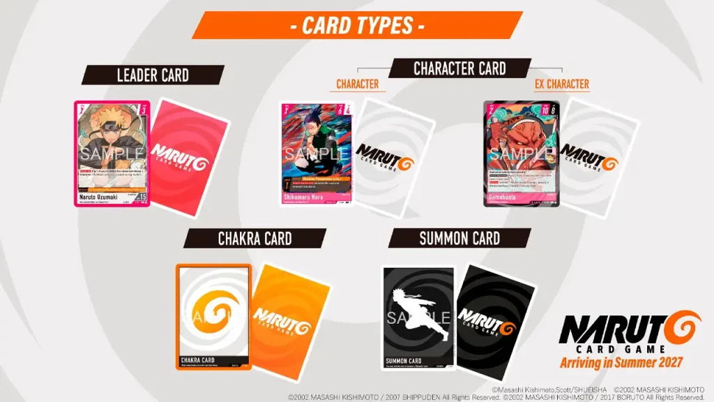 Naruto Card Game, tipos de cartas