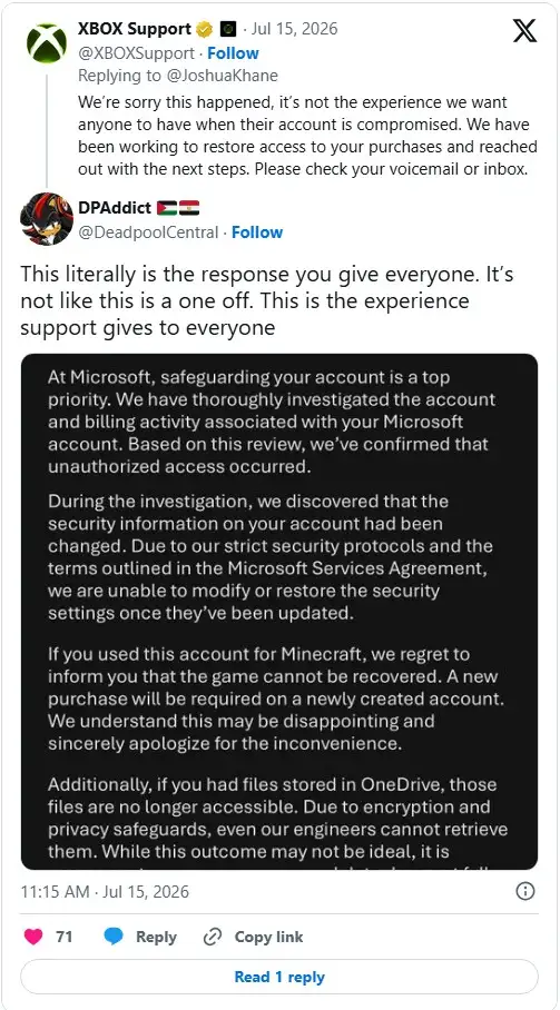 El soporte de Xbox tendría que ver caso por caso de cuentas que fueron borradas