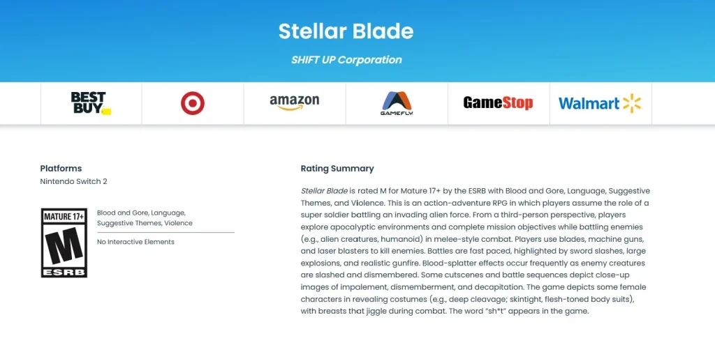 Stellar Blade clasificado en la ESRB